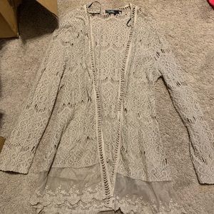 BKE Taupe Lace Crochet Cardigan
